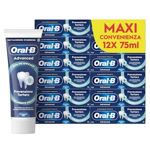Oral-B Pasta do zębów Advanced Tartar Prevention 12x75 ml, pasta do zębów Oral B Anti Staple z aktywnymi mikrogranulkami, klinicznie udowodniona, skuteczne czyszczenie zębów, świeży smak mięty, świeży