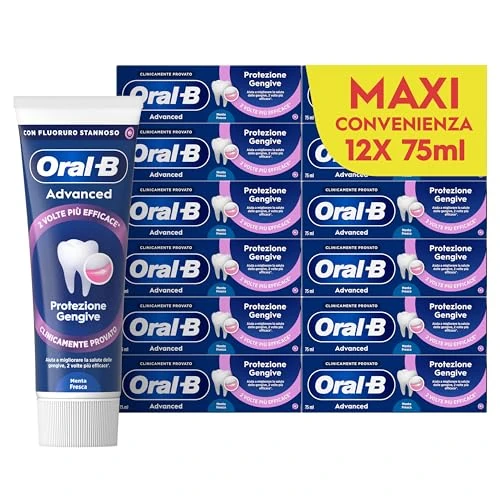 Oral-B Zaawansowana pasta do zębów ochrona dziąseł 12x75 ml, pasta do zębów doustna B do zapalnych dziąseł klinicznie, skuteczne czyszczenie zębów, świeży oddech, aromat miętowy i zielona mięta