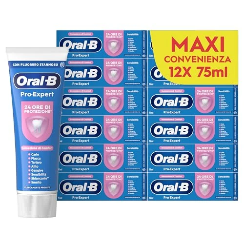 Offerta a tempo: Oral-B Dentifricio Pro-expert Sensibilità 12x75ml, Dentifricio Formato Convenienza per Denti Sensibili, Pulizia Denti Efficace, Alito Fresco, Sapore Eucalipto Menta Piperita - 56% da 44.99 € a 19.99 €