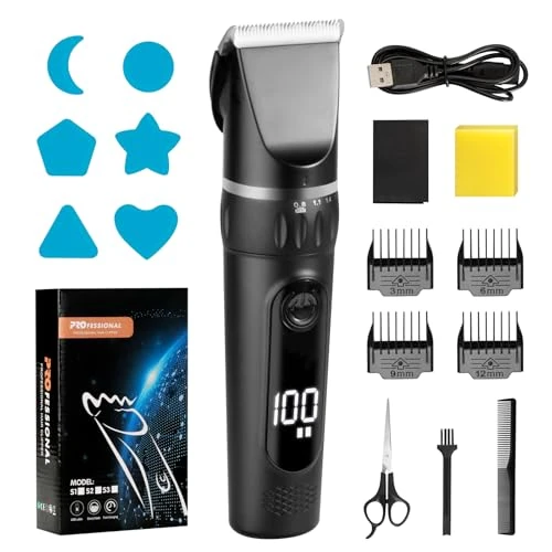Cozary Men's Professional Hair Clipper, Beard Trimmer with LED Display, 180 Minutes, Beard Trimmer Men, USB Charging, 4 Guide Combs, Wireless Hair Trimmer Set for Men, Children or Pets