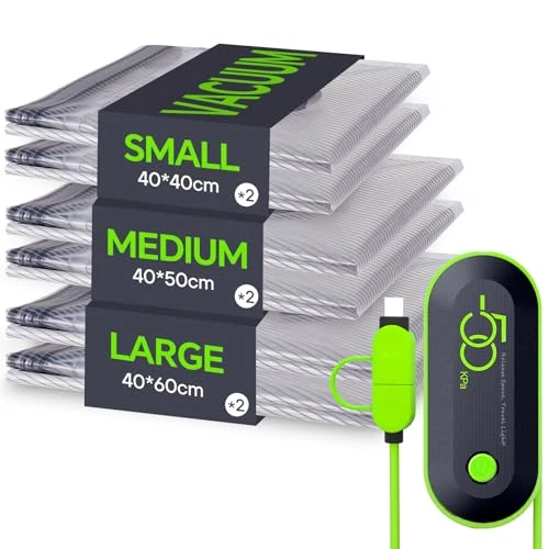 Offre limitee: Vacbird Sac Sous Vide Vetement Aspirateur avec Pompe USB, Lot de 6 Sacs Sous Vide Voyage Réutilisables, Sac de Rangement Sous Vide Durables - Essentiels de Voyage peu Encombrants de 34.99 EUR a 24.99 EUR (economie 29%)