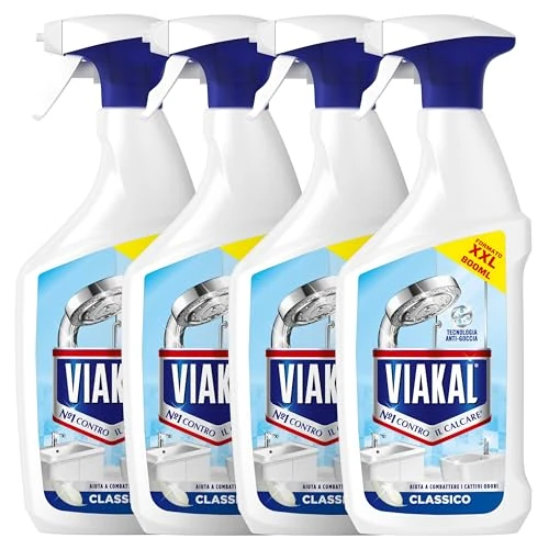 Viakal - Spray clásico para eliminar hasta el 100% de cal con tecnología antigoteo, 4 x 800 ml