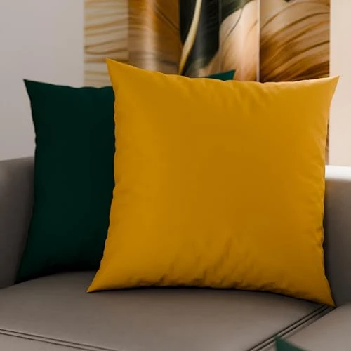 PETTI Artigiani Italiani - Coppia di Federe Cuscino 80x80 cm in Microfibra, Cuscini Arredo Camera da Letto, Divano, Set 2 Fodere Copricuscino, Federa Double Face Verde Smeraldo Giallo Ocra