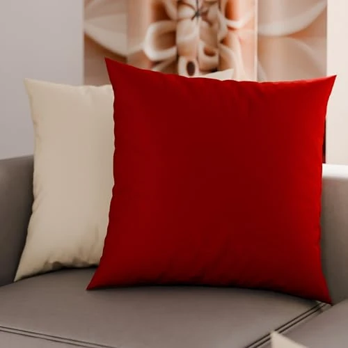 PETTI Artigiani Italiani - Coppia di Federe Cuscino 80x80 cm in Microfibra, Cuscini Arredo Camera da Letto, Divano, Set 2 Fodere Copricuscino, Federa Double Face Panna e Bordeaux