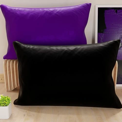 Offerta a tempo: PETTI Artigiani Italiani - Coppia di Federe Cuscino 80x40 cm in Microfibra, Cuscini Arredo Camera da Letto, Divano, Set 2 Fodere Copricuscino, Federa Double Face Nero e Viola - 35% da 9.90 € a 6.42 €