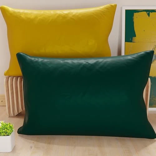 Offerta a tempo: PETTI Artigiani Italiani - Coppia di Federe Cuscino 145x40 cm in Microfibra, Cuscini Arredo Camera da Letto, Divano, Set 2 Fodere Copricuscino, Federa Double Face Verde Smeraldo Giallo Ocra - 28% da 19.90 € a 14.29 €