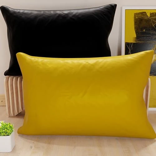 PETTI Artigiani Italiani - Pair of Microfiber Pillowcases 145x40 cm, Bedroom Cushions, Sofa, Set of 2 Cushion Covers, Double Face Yellow Ochre and Black Pillowcase