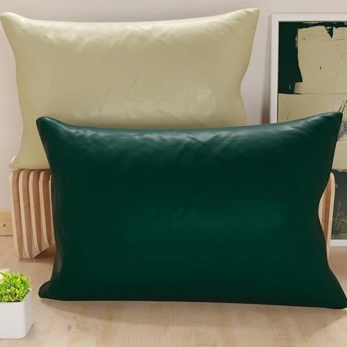 PETTI Artigiani Italiani - 1 paar kussenslopen 80 x 40 cm van microvezel, decoratief kussen voor slaapkamer, bank, set van 2 kussenslopen, dubbelzijdige kussensloop, taupe groen