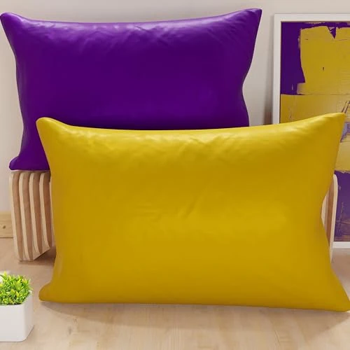 Offerta a tempo: PETTI Artigiani Italiani - Coppia di Federe Cuscino 60x40 cm in Microfibra, Cuscini Arredo Camera da Letto, Divano, Set 2 Fodere Copricuscino, Federa Double Face Viola Giallo Ocra - 45% da 9.90 € a 5.46 €