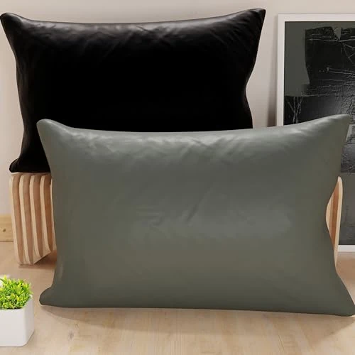 Offerta a tempo: PETTI Artigiani Italiani - Coppia di Federe Cuscino 50x30 cm in Microfibra, Cuscini Arredo Camera da Letto, Divano, Set 2 Fodere Copricuscino, Federa Double Face Grigio e Nero - 10% da 8.90 € a 8.02 €