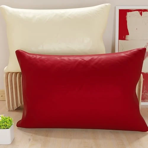 PETTI Artigiani Italiani - Para poszewek na poduszki 80 x 40 cm z mikrofibry, poduszka do sypialni, na sofę, zestaw 2 poszewek na poduszki, dwustronna kremowa i bordowa poszewka na poduszkę