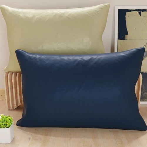 PETTI Artigiani Italiani - Coppia di Federe Cuscino 145x40 cm in Microfibra, Cuscini Arredo Camera da Letto, Divano, Set 2 Fodere Copricuscino, Federa Double Face Blu Tortora