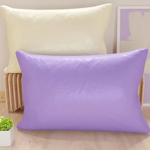 PETTI Artigiani Italiani - Coppia di Federe Cuscino 60x40 cm in Microfibra, Cuscini Arredo Camera da Letto, Divano, Set 2 Fodere Copricuscino, Federa Double Face Lilla e Panna