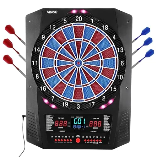 Zeitlich begrenztes Angebot: VEVOR Elektronische Dartscheibe, 342,9 mm E Dartboard mit 45 Spielen & 474 Variationen für bis zu 8 Spieler, 6 Dartschäfte mit Flights & 50 Ersatz-Pfeilspitzen, Farbiger LED-Cricket-Punktebildschirm von 82.90 € auf 82.90 € (0.