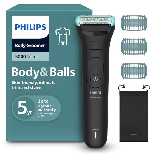 Philips Bodygroom Series 5000 – Trimmer für Männer mit Rasiersystem mit Dreifachschutz, auch zur Nutzung im Intimbereich, 100% duschfest, 100 Min. Laufzeit, Modell BG5470/15