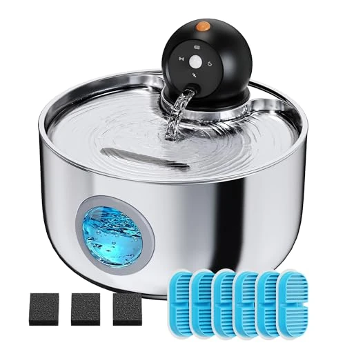 Offerta a tempo: Fontanella per Gatti Senza Fili: Dispenser Acqua Gatti con Sensore di Movimento - 2.6L Fontanella Gatto Acciaio - Fontana Gatto Automatica a Batteria Interno - Dispenser Acqua Silenziosa - 9 Filtri - 14% da 49.99 € a 42.85 €