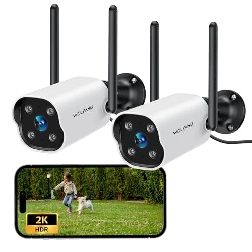 Oferta limitowana: WOLFANG Zewnętrzna kamera bezpieczeństwa 2K 2-pak, zewnętrzna kamera bezpieczeństwa z noktowizorem, wykrywanie AI, odporność na warunki atmosferyczne IP65, alarm syreny, 2-drożny dźwięk, współpraca z z 161.91 zł na 161.91 zł (oszczędź 0