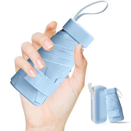 LENDOO Mini Regenschirm, Mini Reise Klappschirm 6 Rippen Taschenschirme Mit Etui UPF 50+Sonnenschutz und Regenschutz,Kompakte Bauweise für Pendler, Jungen und Mädchen