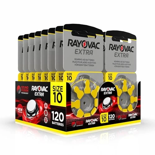 Hearing360 120 Pilas para audífonos Rayovac Extra Modelo 10, de Larga duración, compatibilidad Universal con Todos los audífonos, sin Mercurio, práctico y Seguro, 15 blíster de 8 Unidades Cada uno.