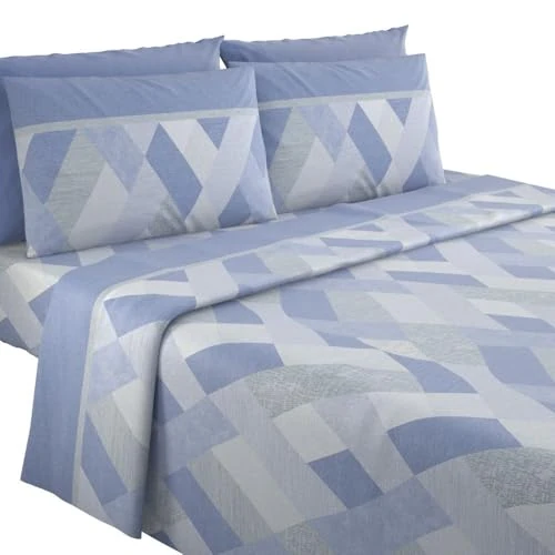 Tijdelijke aanbieding: MAXIME MAISON - Flanellen set voor eenpersoonsbedden van bedrukt katoen, flanellen beddengoed voor eenpersoonsbed, winterbed met elegant patroon (Cross Blue) van 37.90 EUR naar 29.90 EUR (korting 21%)