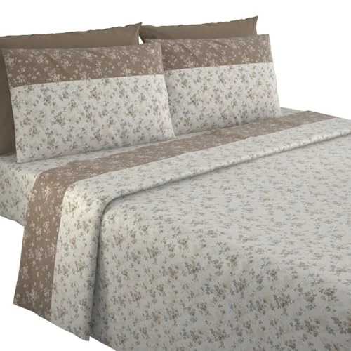 MAXIME MAISON - Single Flannel Printed Cotton Bedding Set, Flannel Bedding Set for Single Bed Winter with Elegant Pattern (Garden Taupe)