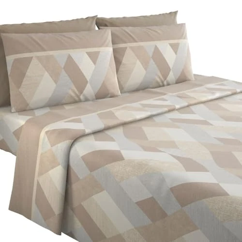 Limited offer: MAXIME MAISON - Complete Flannelette Single Printed Cotton, Flannel Bedding Set for Single Bed Winter with Elegant Pattern (Cross Taupe) from 37.90 EUR to 29.90 EUR (save 21%)