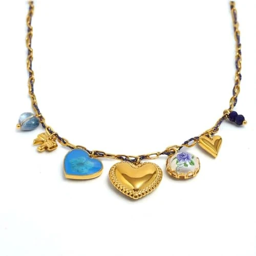 Offerta a tempo: Bottega della Principessa Collana Donna Boho con Charms Cuori e Fiore – Acciaio inossidabile 316L Dorato, Stile Bohémien, Idea Regalo - 38% da 26.00 € a 16.00 €