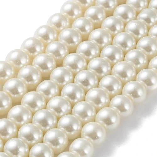 Offerta a tempo: Circa 100 pezzi di perline rotonde in vetro perlato, 8 mm, color bianco crema, imitazione giada, perline distanziali sfuse per la creazione di gioielli fai da te per braccialetti, collane, orecchini - 0.00% da 5.94 € a 5.94 €