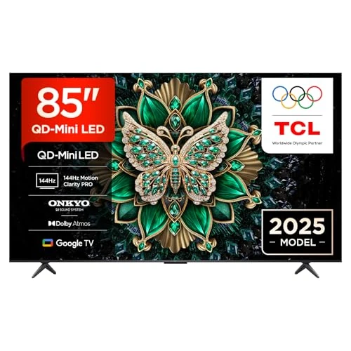 TCL 85C6K 85" QD-Mini LED TV, 4K HDR Premium 1000nits, Smart TV con tecnologia Google TV (Dolby Vision IQ e Atmos, sistema audio Onkyo 2.1, Motion Clarity Pro a 144 Hz, Game Master)