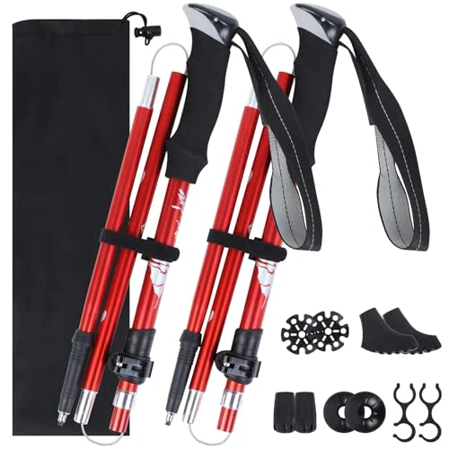 Oferta limitada: VINATO Bastones de Senderismo Plegables, 2 Unidades, Bastones de Trekking Ajustables 110-130cm con Aleación de Aluminio 7075, Incluye Funda y Accesorios para Nordic Walking, Rojo de 25.99 € a 25.99 € (ahorro 0.00%)