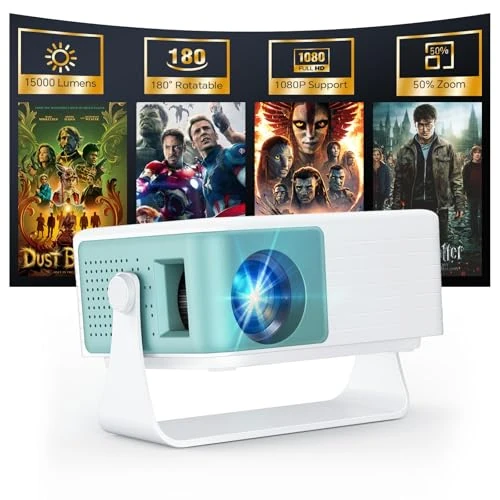 WOLFANG Mini Beamer, Tragbarer Projektor mit 1080P Eingabeunterstützung, nativer 720P Auflösung, Automatischer Keystone-Korrektur, 50% Zoom & 180° Drehung, Kompatibel mit iOS/Android/Laptop/TV Stick