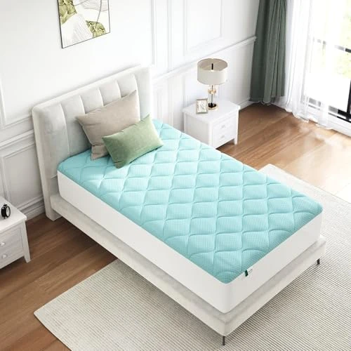 Novilla Cooling Matratzenauflage, 80 x 190 cm, Stoff mit Kühlfaktor, dreilagiger atmungsaktiver Air-Layer, Faserfüllung, elastischer Rand 30 cm, sofortige Kältegefühl