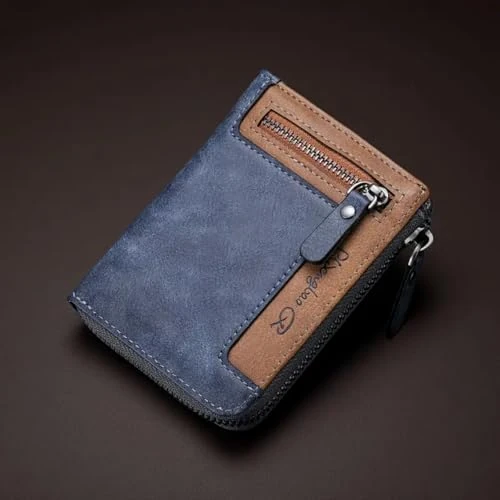 Offerta a tempo: Portafoglio da uomo con cerniera, porta carte di credito da lavoro, tasca con serratura RFID, portafoglio da uomo di grande capacità, Blu, Moda - 0.00% da 5.27 € a 5.27 €