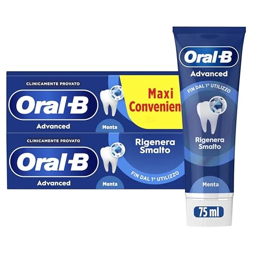 Offerta a tempo: Oral-B Rigenera Smalto Advanced Dentifricio, Pulizia Denti, 2x75ml | Sapore Menta Piperita e Eucalipto, 5 Dentifrici, Pulizia Denti Efficaci, Confezione 2x75ml Maxi Convenienza - 29% da 6.99 € a 4.99 €