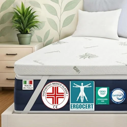 DOLCI SOGNI - Topper Matrimoniale Memory Foam 160x190 Alto 3 cm - Correttore Materasso Morbido - Topper in Memory per Materasso Matrimoniale 160x190 Sfoderabile in Aloe Vera - Made in Italy