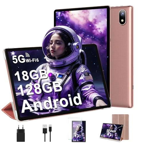 Offerta a tempo: DMOAO Tablet 10 Pollici Android con 18 GB RAM + 128 GB ROM(TF 1TB), FHD Tablet con 5G Wi-Fi 6, Widevine L1, Octa-Core, USB-C, BT 5.0, 6000 mAh, Custodia, Oro - 71% da 259.99 € a 75.99 €
