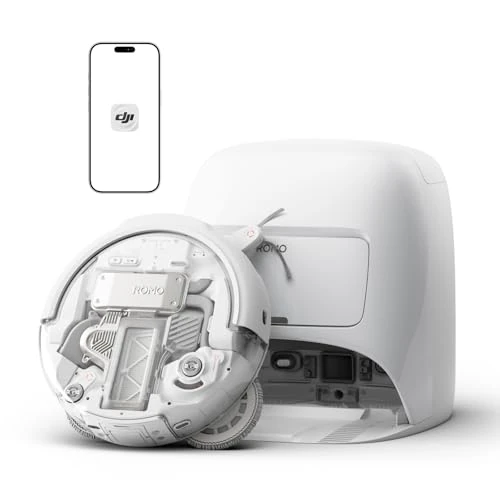 DJI ROMO A Robotstofzuiger en mop met transparante robot, 25.000 Pa zuigkracht, sensoren op droneniveau, dubbele robotarmen, 200 dagen onderhoudsvrij gebruik, automatisch reinigen en drogen van de mop
