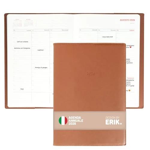 Limitiertes Angebot: Grupo Erik: Terminplaner 2026 in italienischer Sprache - Wochenkalender 2026 A4, Terminplaner für Termine, Intervalle von 30 Minuten und Notizraum, weicher Einband Braun, Wochenplaner, jährlich und von 16.85 EUR auf 16.85 EUR (Spare 0%)