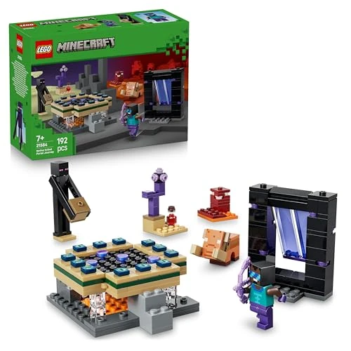 LEGO Minecraft Nether & End Portal Journey - Building Toy w/a Cool Hero, Enderman & Baby Hoglin Mob Figures - Gaming Gift for 7+ Year Old Boys & Girls - 21584