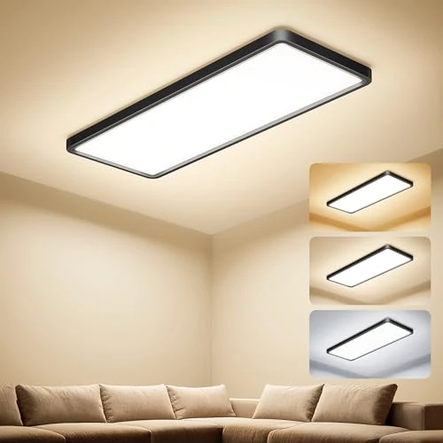 Oferta ograniczona: Lampa sufitowa LED Płaska, 58x22x2,9 cm Panel LED 32 W 3000 lm 3000K/4000K/6500K IP44 Lampa kuchenna sufitowa, Lampy sufitowe długie salonu sypialni kuchni łazienki przedpokoju, czarne z 99.00 EUR na 99.00 EUR (znizka 0%)