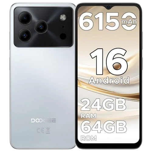 DOOGEE Note 56 Smartphone Android 16, 8,45 mm ultradünn, 24 GB + 64 GB/2 TB TF, 6,56 Zoll + 90 Hz IPS, 6150 mAh, 8 MP + 5 MP UNISOC, 4G Handy, Dual SIM/Octa Core/Bluetooth/OTG/Face ID/GPS, Weiß