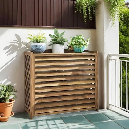 Offerta a tempo: Copertura Motore Condizionatore Esterno Legno Supporto per Fiori Marrone Mobile Copri Condizionatore Da Esterno Legno Massello Supporto per Piante Da Esterno per Protezione E Decorazione(110x50x85cm) - 0.00% da 185.85 € a 185.85 €