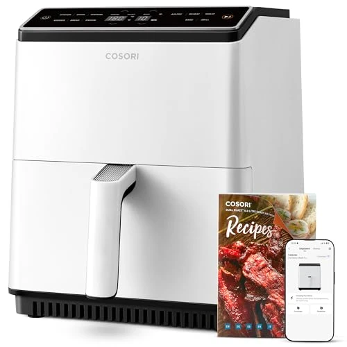 Offerta a tempo: COSORI Friggitrice ad Aria, Air Fryer 6,4 Litri, Forno Elettrico, Doppia Resistenza, Connessione Wifi, 11 Funzioni Preimpostate, Libro&APP Ricette, 1700W, P585S Bianco - 13% da 159.99 € a 139.97 €