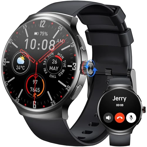 OUKITEL Smartwatch voor heren, 3,6 cm (1,43 inch), Amoled, smartwatch met oproepen, bluetooth-meldingen, 100+ sportmodi, waterdicht IP68, slaapmonitor, voor Android en iOS