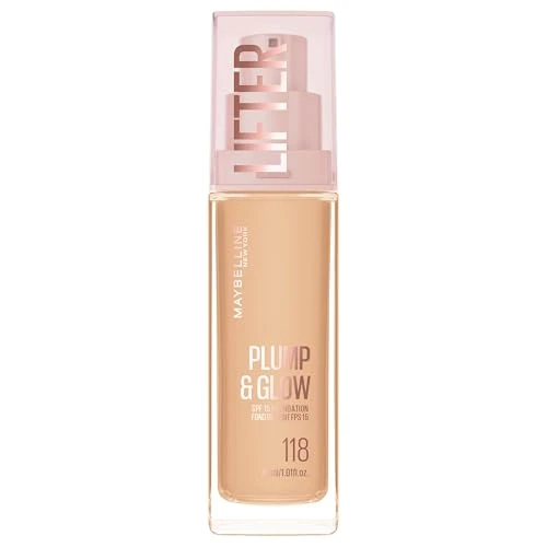 Maybelline New York Lifter Plump & Glow - Fond de Teint - Repulpe et Illumine Instantanément - Fini Uniforme, Lifté et Radieux - Teinte : 118 - 30 ml
