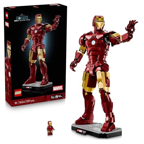 LEGO | Marvel Iron Man Mark 3 Collectors' Edition Figure - Avengers Display Model Kit for Adults - incl. a Minifigure & Arc Reactor - Collectible Gift for Fans - 76344