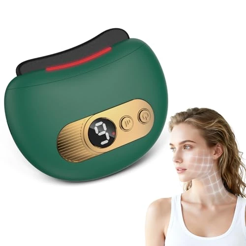 Masajeador Facial Eléctrico, EMS Herramienta de Esculpido Facial/Cuello, Gua Sha Facial, Masajeador Facial con Calor y Vibración, Levantamiento Facial, Reducción de Arrugas