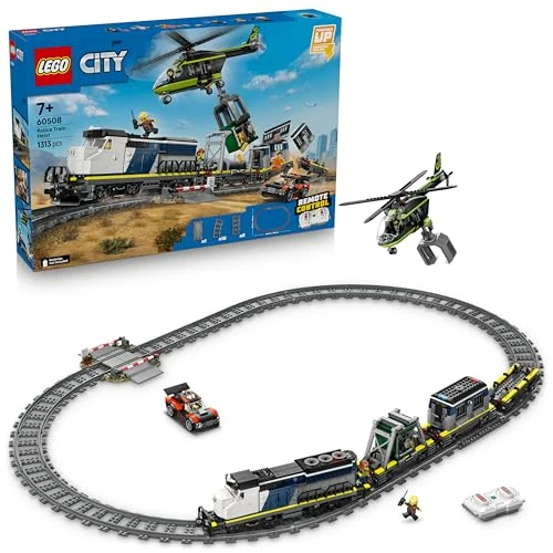 Offerta a tempo: LEGO City Rapina al Treno della Polizia Giocattolo - Modellino di Treno Telecomandato con Binario Circolare, Elicottero, Auto da Rally e 6 Minifigure - Regalo STEM per Bambini da 7 Anni in su - 60508 - 10% da 199.99 € a 180.39 €