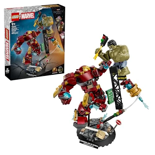 LEGO ǀ Marvel Le Combat Légendaire Entre Hulkbuster et Hulk - Jouet de Super-Héros avec 2 Figurines d'action & Minifigurine d'Iron Man - Cadeau Avengers pour Garçon ou Fans dès 9 Ans 76343