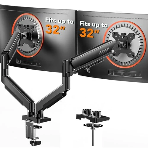 ErGear Braccio Monitor, Braccio Monitor Doppio Regolabile per Schermi 13-32″, Supporto Monitor Scrivania Computer a Installazione Rapida con VESA, Carico Massimo 9 kg, VESA Max 100x100mm